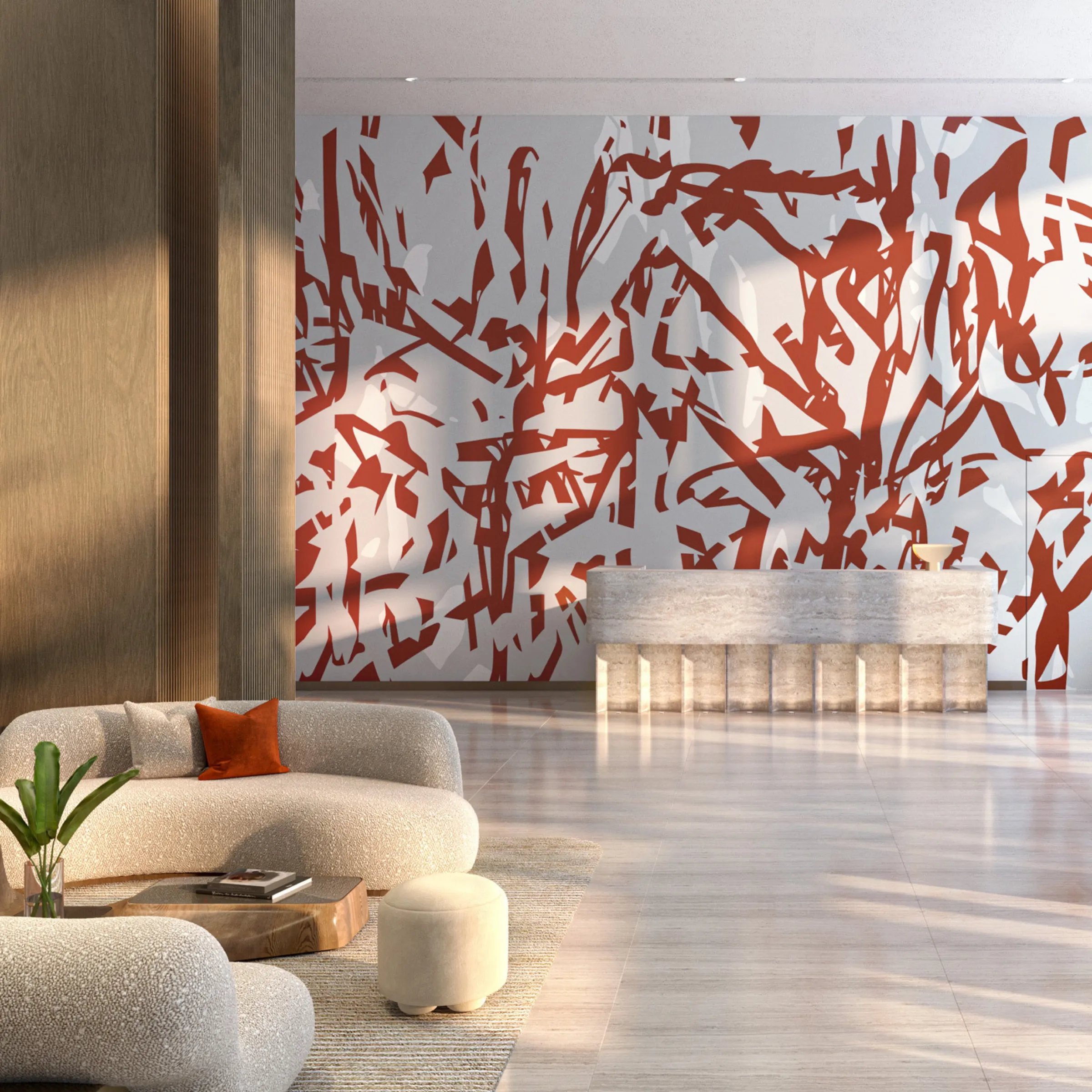 Contemporary art installation in the grand lobby