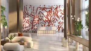 Grand lobby featuring artwork by Arturo Herrera