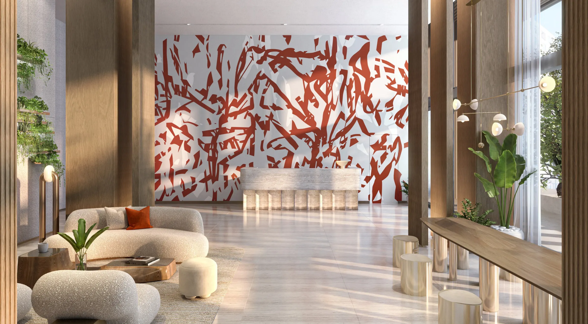 Sophisticated lobby entrance designed by Rockwell Group