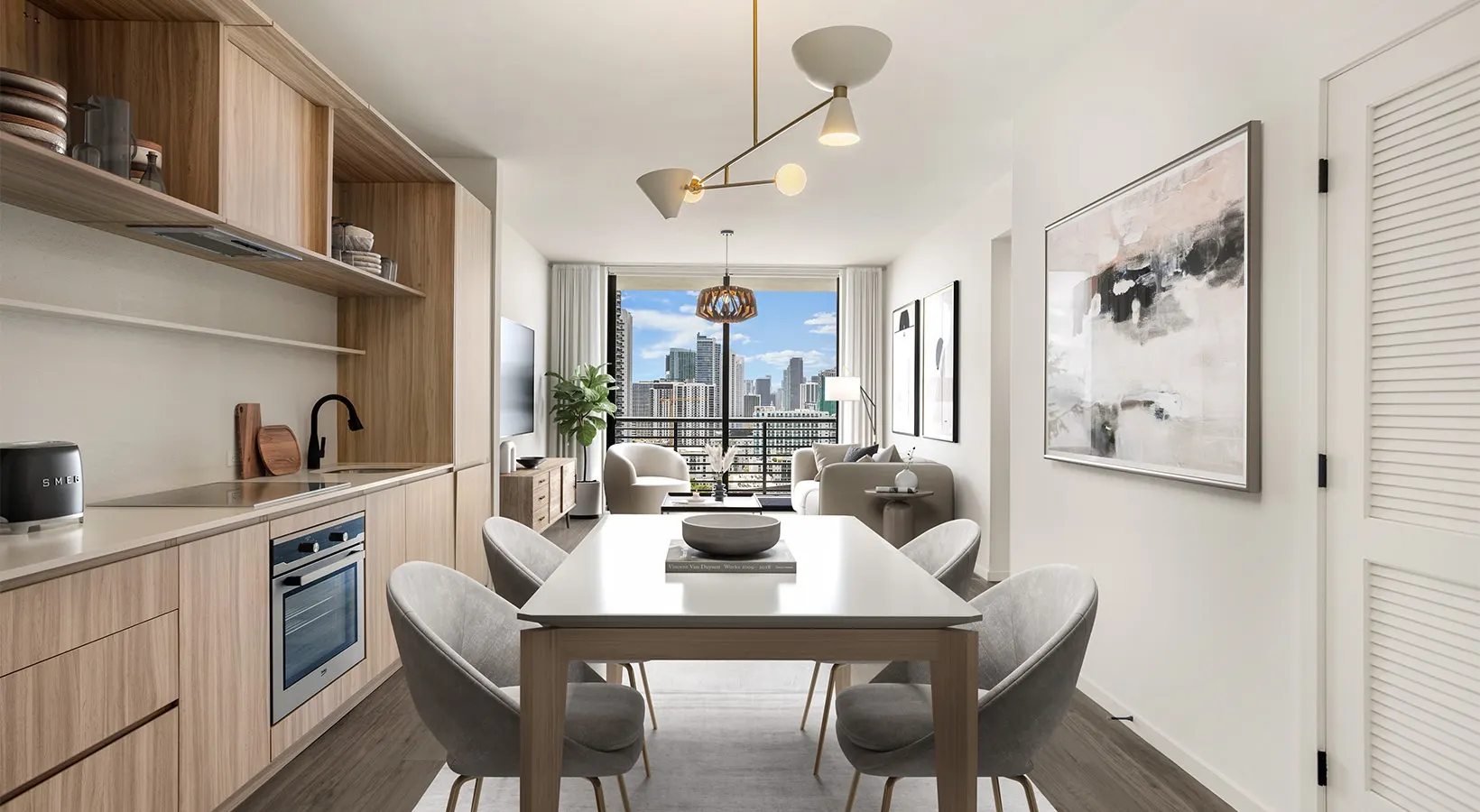 Designer kitchen with quartz countertops and Beko appliances