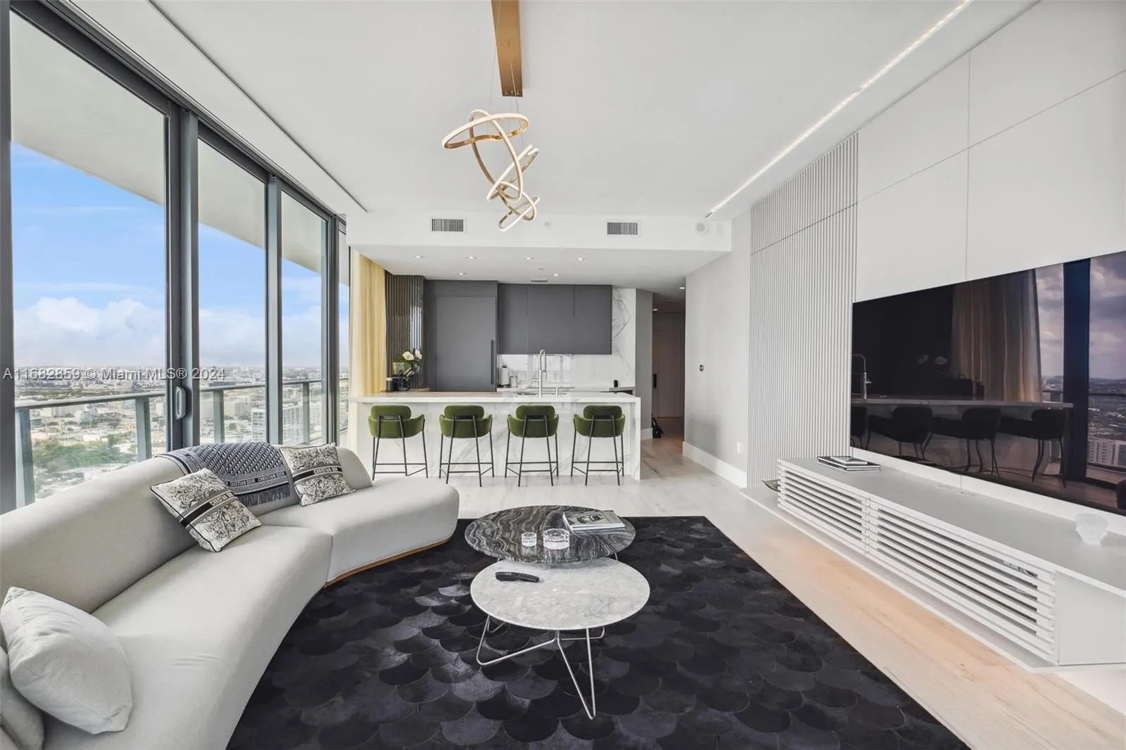 Living room with bay views